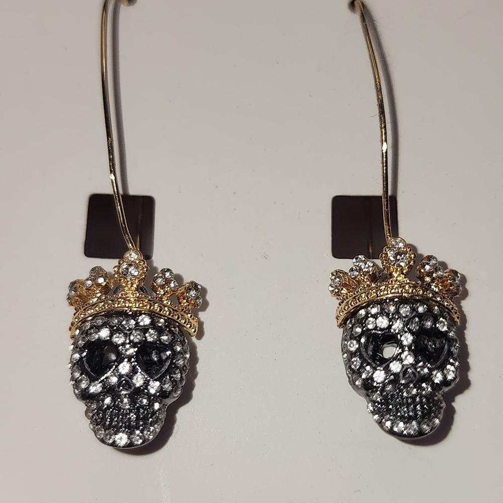 Betsey Johnson Gold‎ and Silver Crown Skull Earrings